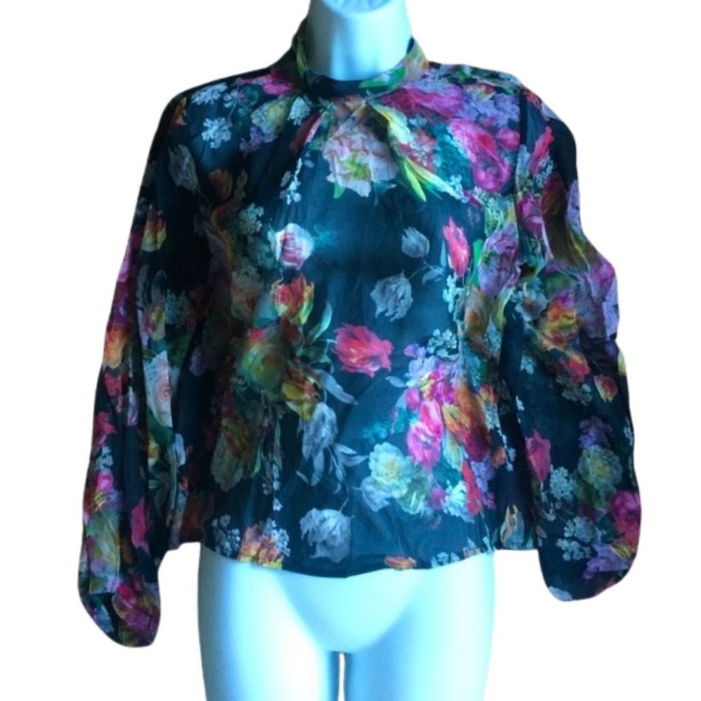 Topshop Sheer Mock Neck Floral Blouse